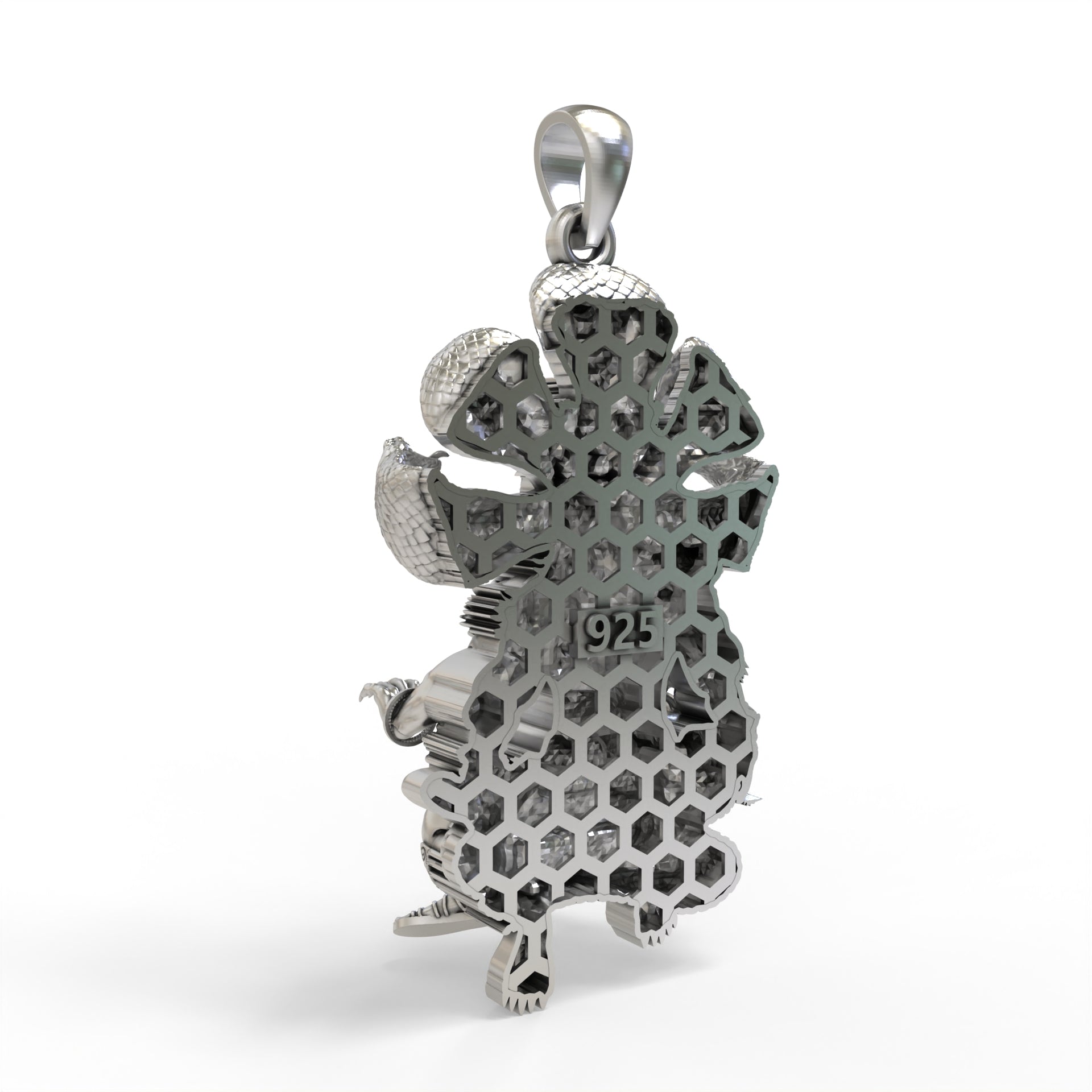 Backside view of the lightweight hollow 925 Silver Narasimha Pendant designed for comfortable wear.
