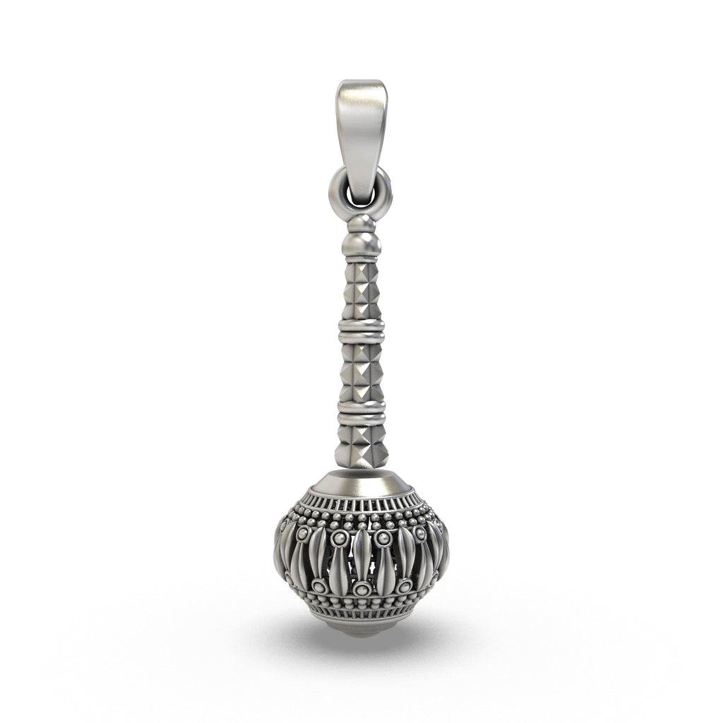 Front view of the 925 Silver Hanumanji Gada Pendant showing intricate pure sterling silver details.