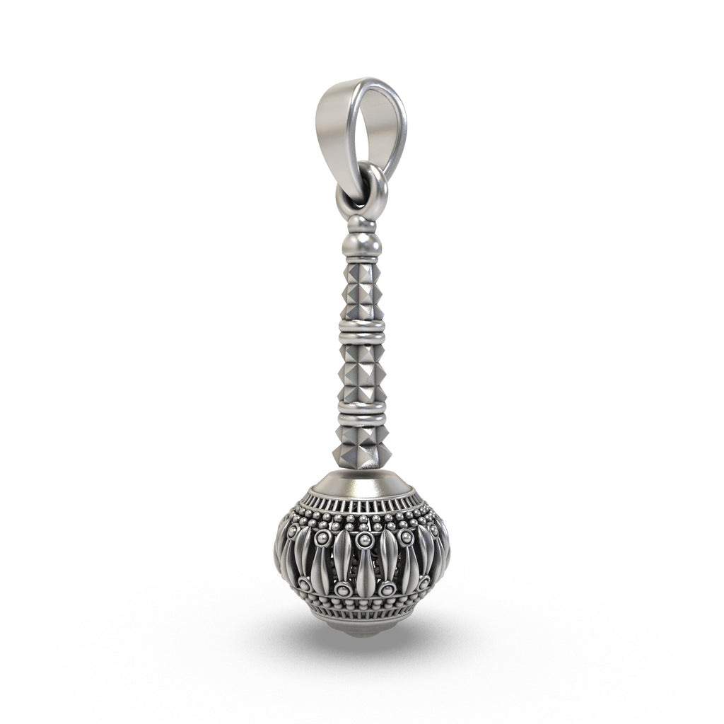 Close-up of the 925 Silver Hanumanji Gada Pendant highlighting the polished spiritual amulet design.