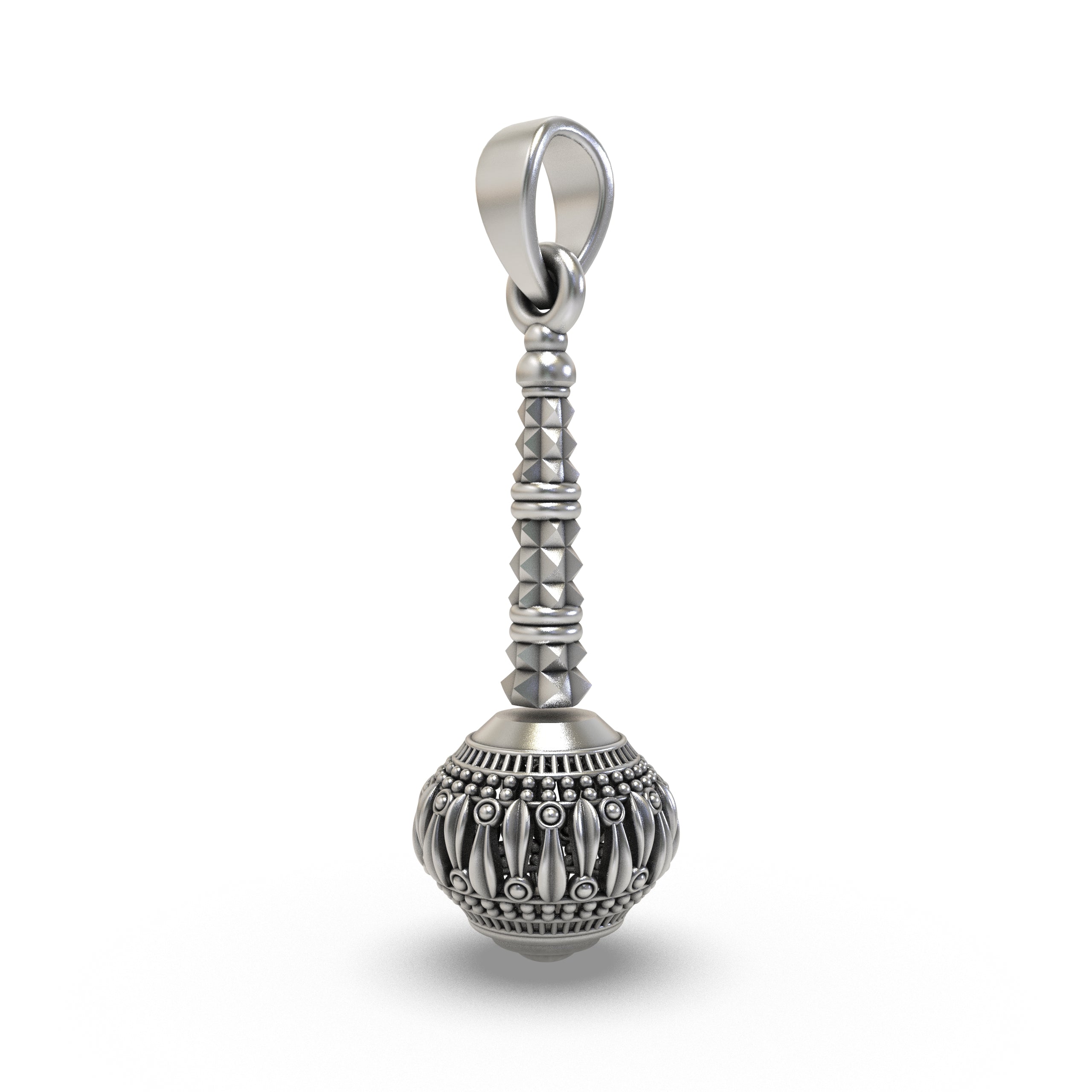 Close-up of the 925 Silver Hanumanji Gada Pendant highlighting the polished spiritual amulet design.