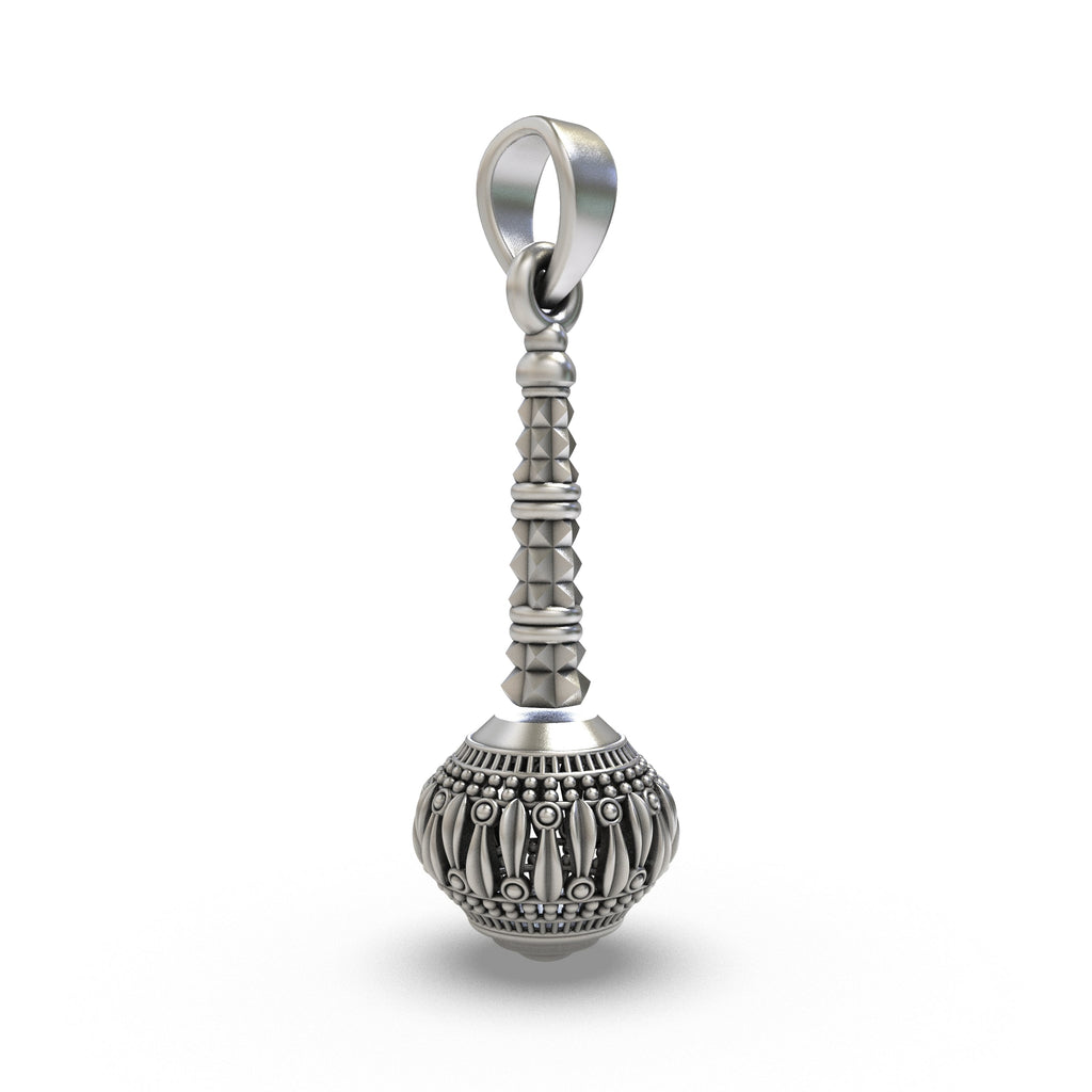Side profile of the 925 Silver Hanumanji Gada Pendant displaying the lightweight hollow back.