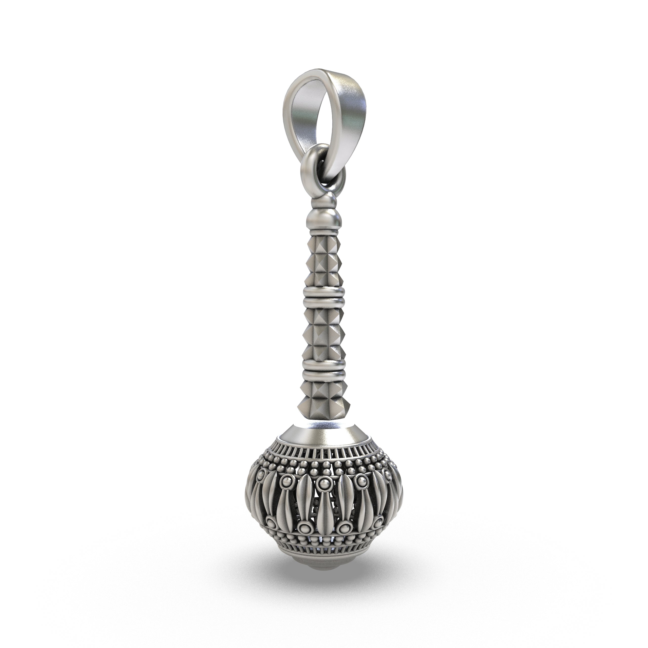 Side profile of the 925 Silver Hanumanji Gada Pendant displaying the lightweight hollow back.