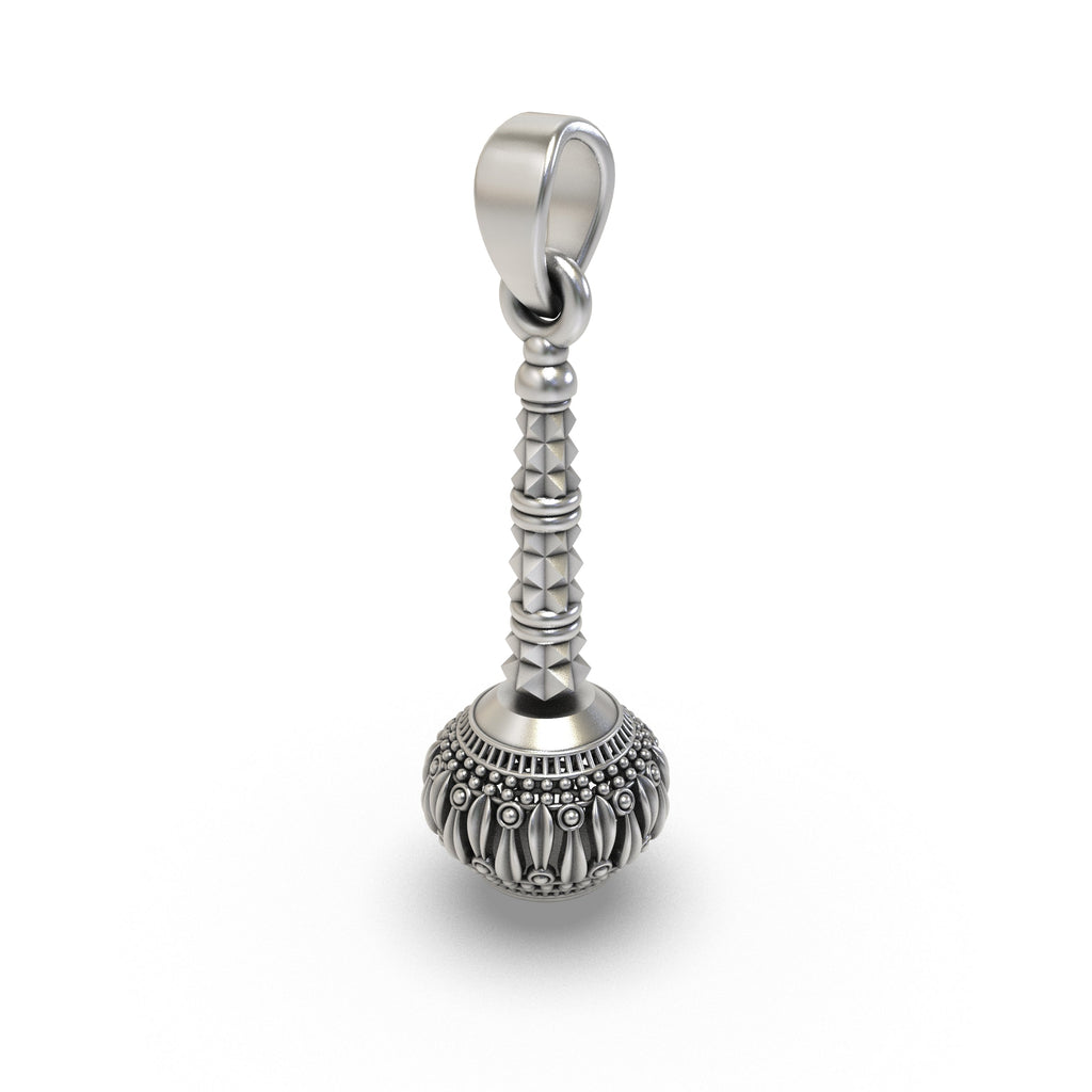 Angled shot of the 925 Silver Hanumanji Gada Pendant emphasizing its divine strength symbolism.