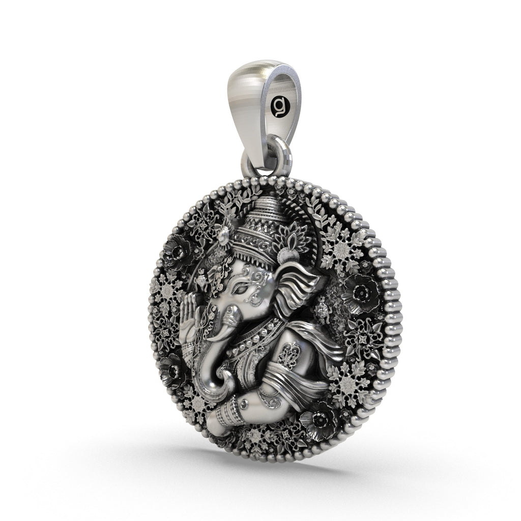 Close-up detail of the oxidized Ganesha locket showcasing the antique finish and craftsmanship.