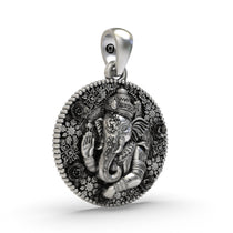 Side angle of the 925 sterling silver Ganesha pendant highlighting its lightweight hollow design.
