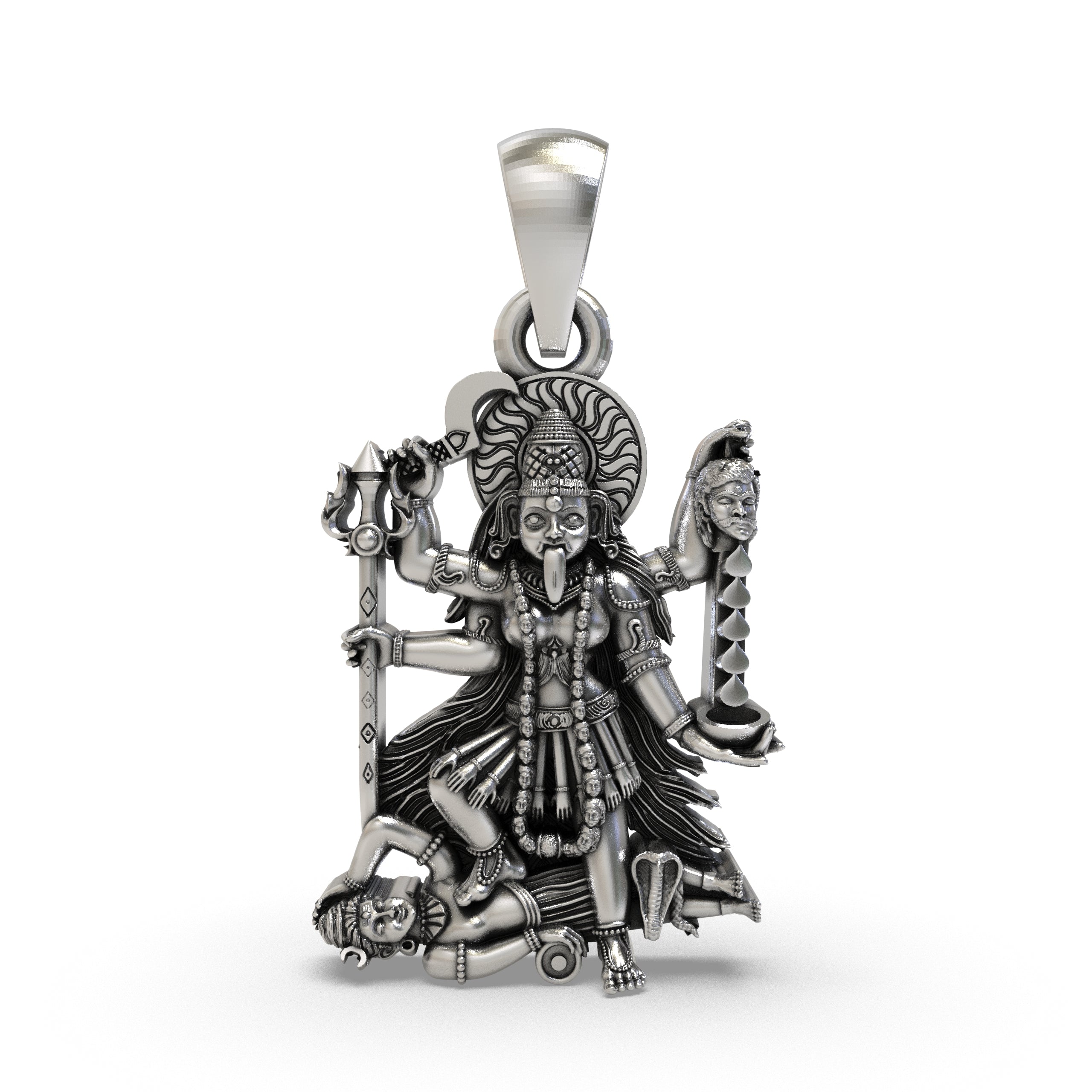 Front view of the 925 Sterling Silver Adya MahaKali Pendant showing oxidized antique details. Main image