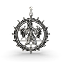 Front view of the 925 Silver Sudarshan Chakra Pendant featuring intricate Vishnu and Yantra details.