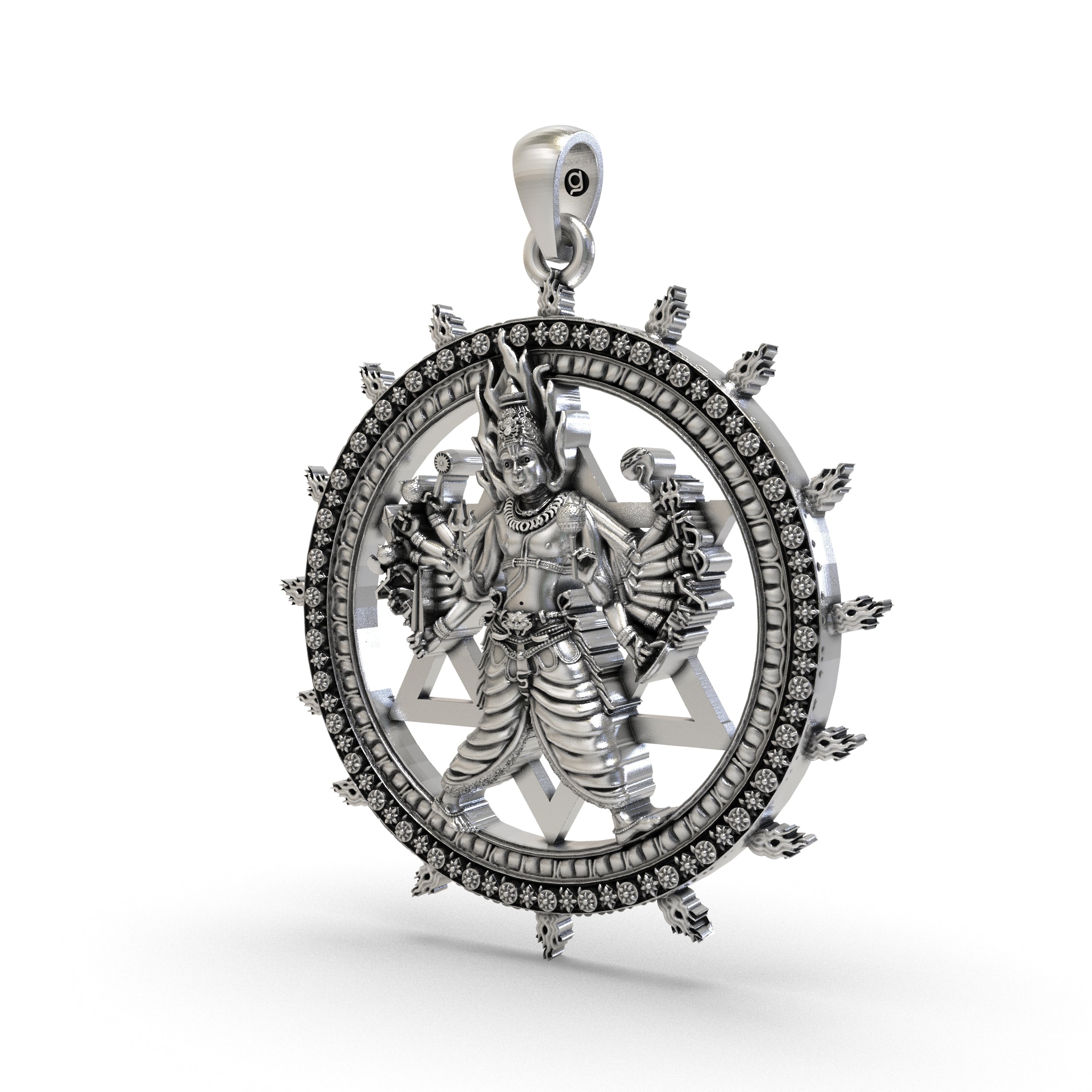 925 Silver Sudarshan Chakra Pendant with Yantra and Vishnu Divine Protection, Power & Energy Shield Necklace Secondary image