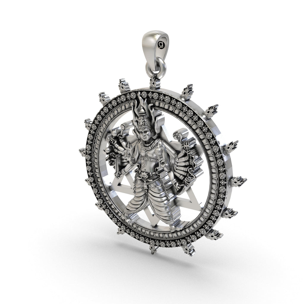 Back view of the lightweight hollow 925 silver Sudarshan Chakra protection pendant for comfortable daily wear.