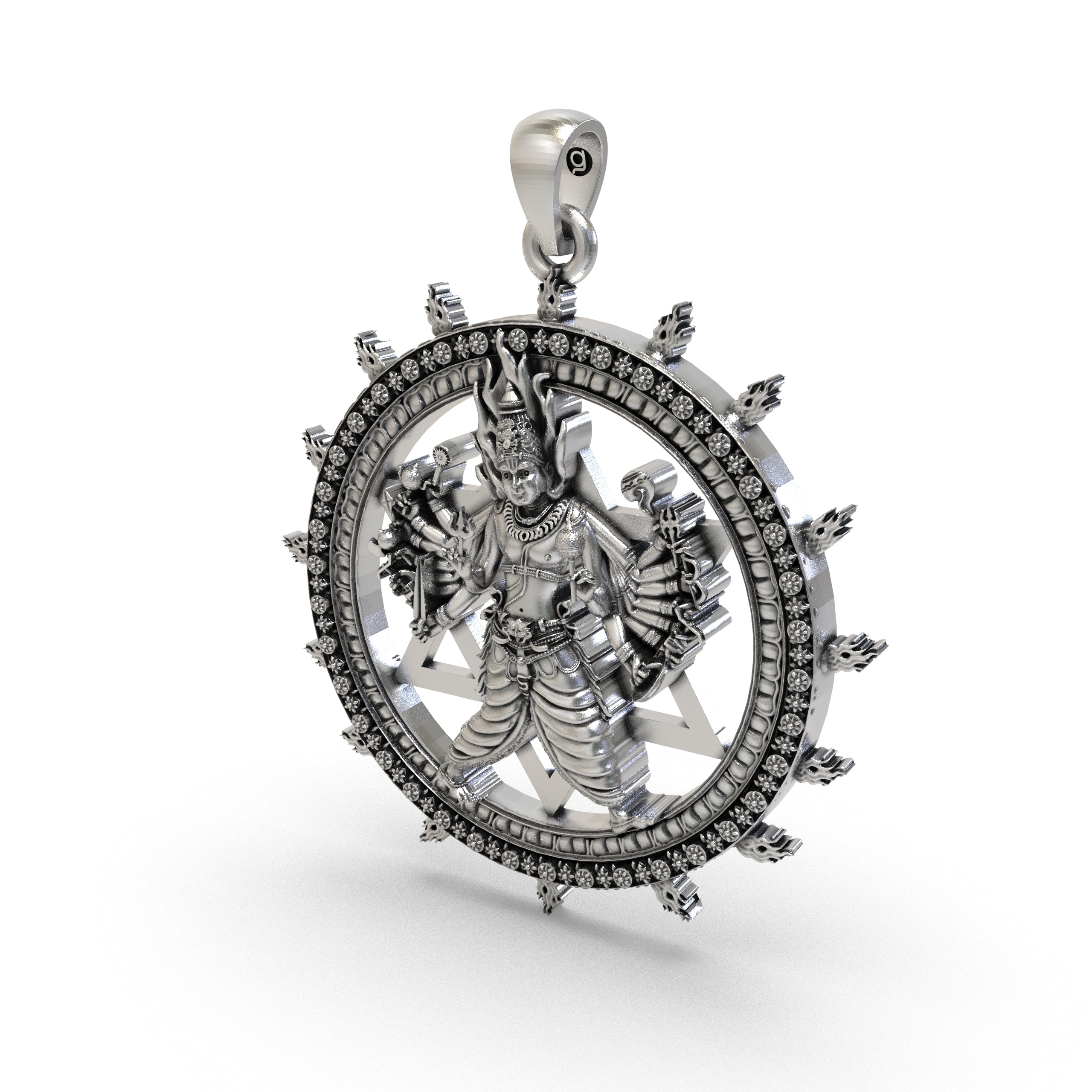 Back view of the lightweight hollow 925 silver Sudarshan Chakra protection pendant for comfortable daily wear.