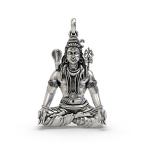 Front view of the 925 Silver Shiva Meditation Pendant showing the serene yogic pose and oxidized detailing.