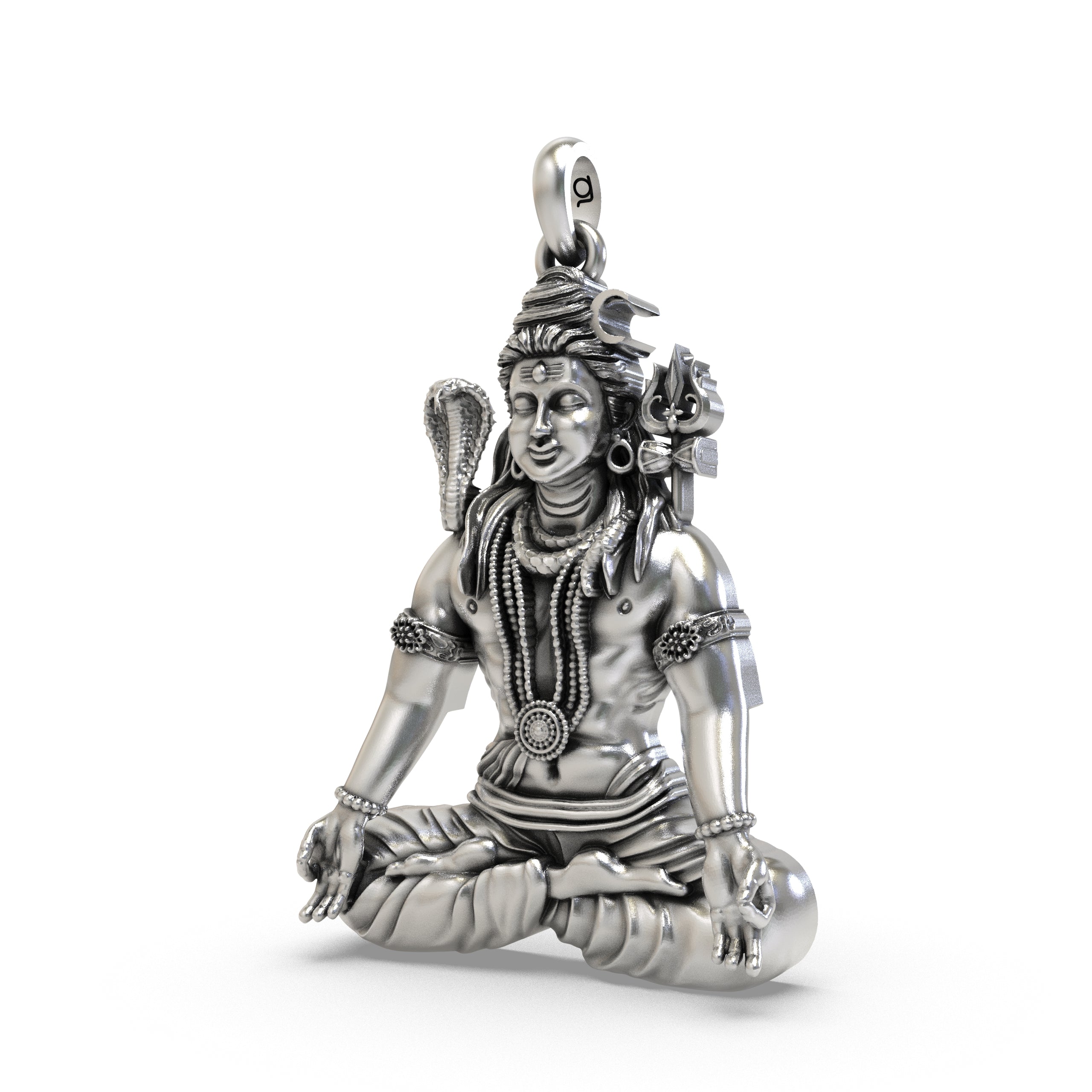 Close-up of the handcrafted 925 silver Mahadev locket highlighting the antique finish and divine features.