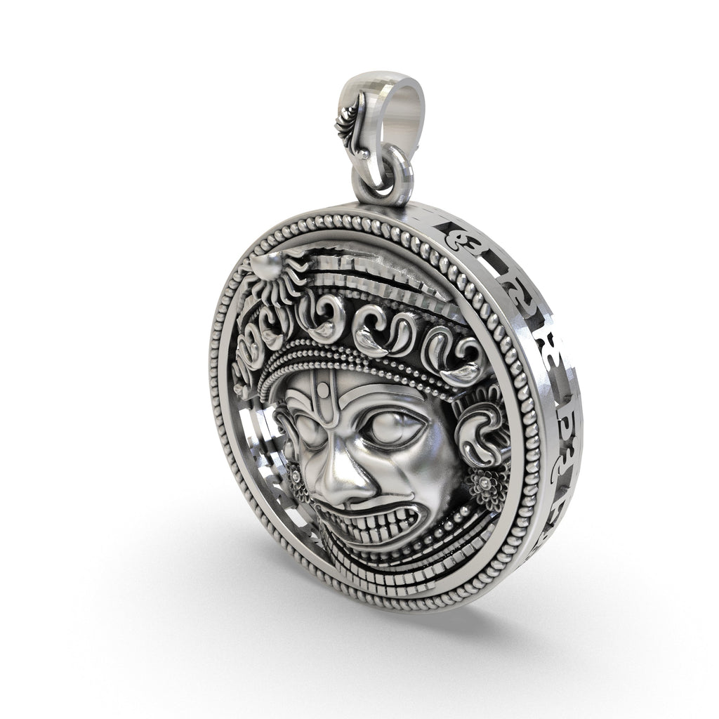 Worn look of the divine 925 silver Kashtbhanjandev Salangpur Hanuman amulet with intricate carving.
