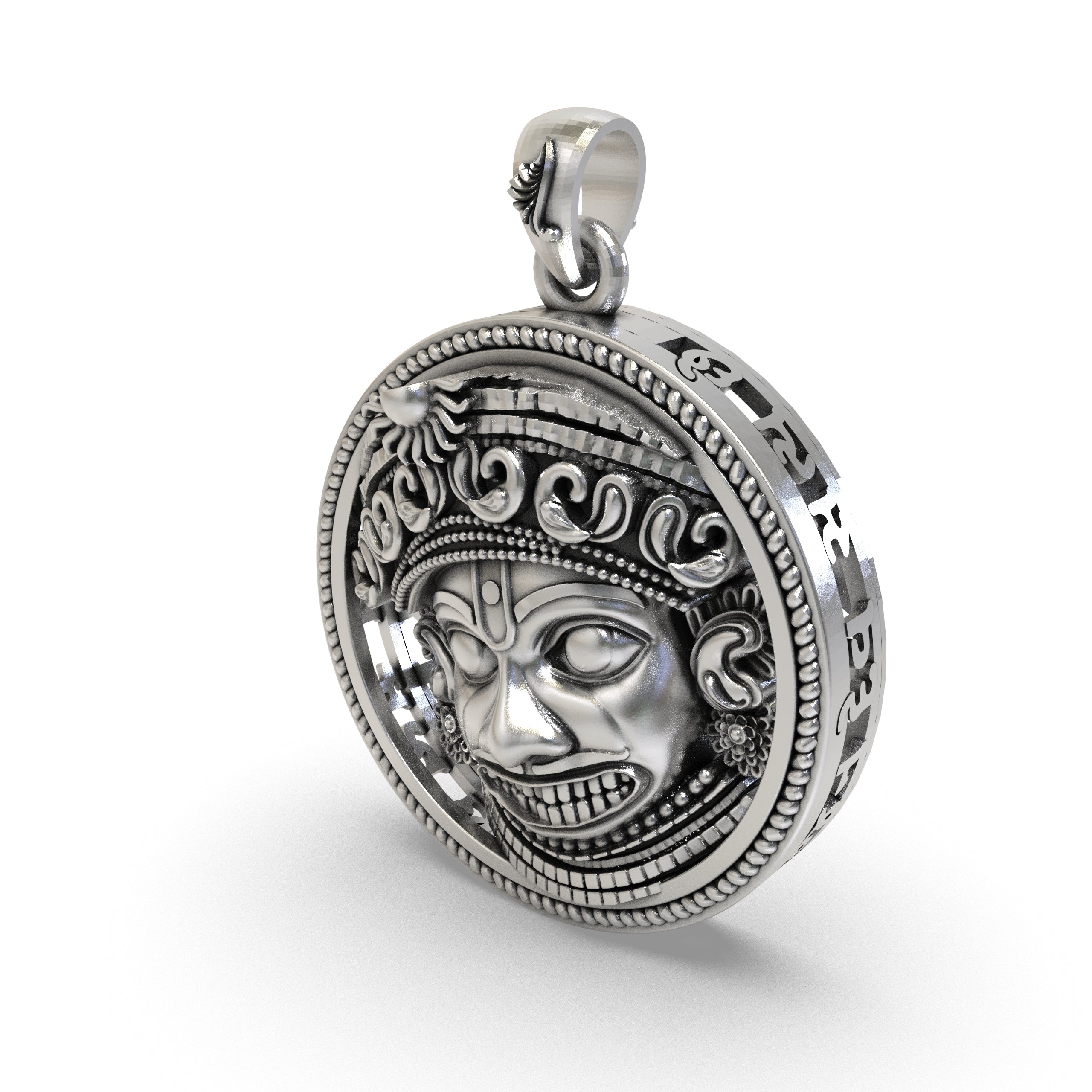 Worn look of the divine 925 silver Kashtbhanjandev Salangpur Hanuman amulet with intricate carving.