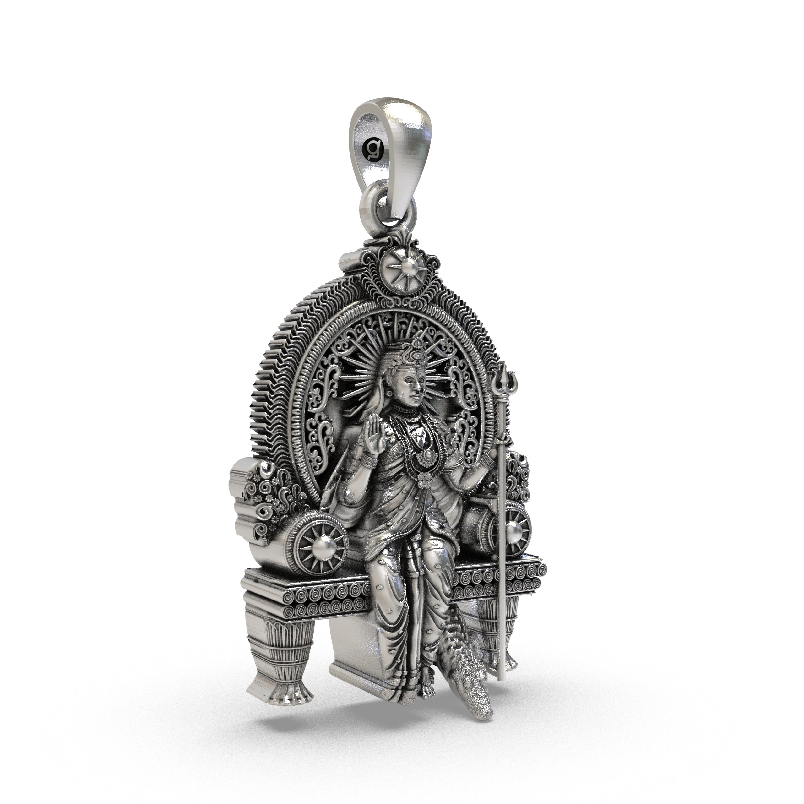 Side angle of the 925 Silver Khodiyar Maa Pendant, an elegant Hindu religious locket for daily spiritual wear.