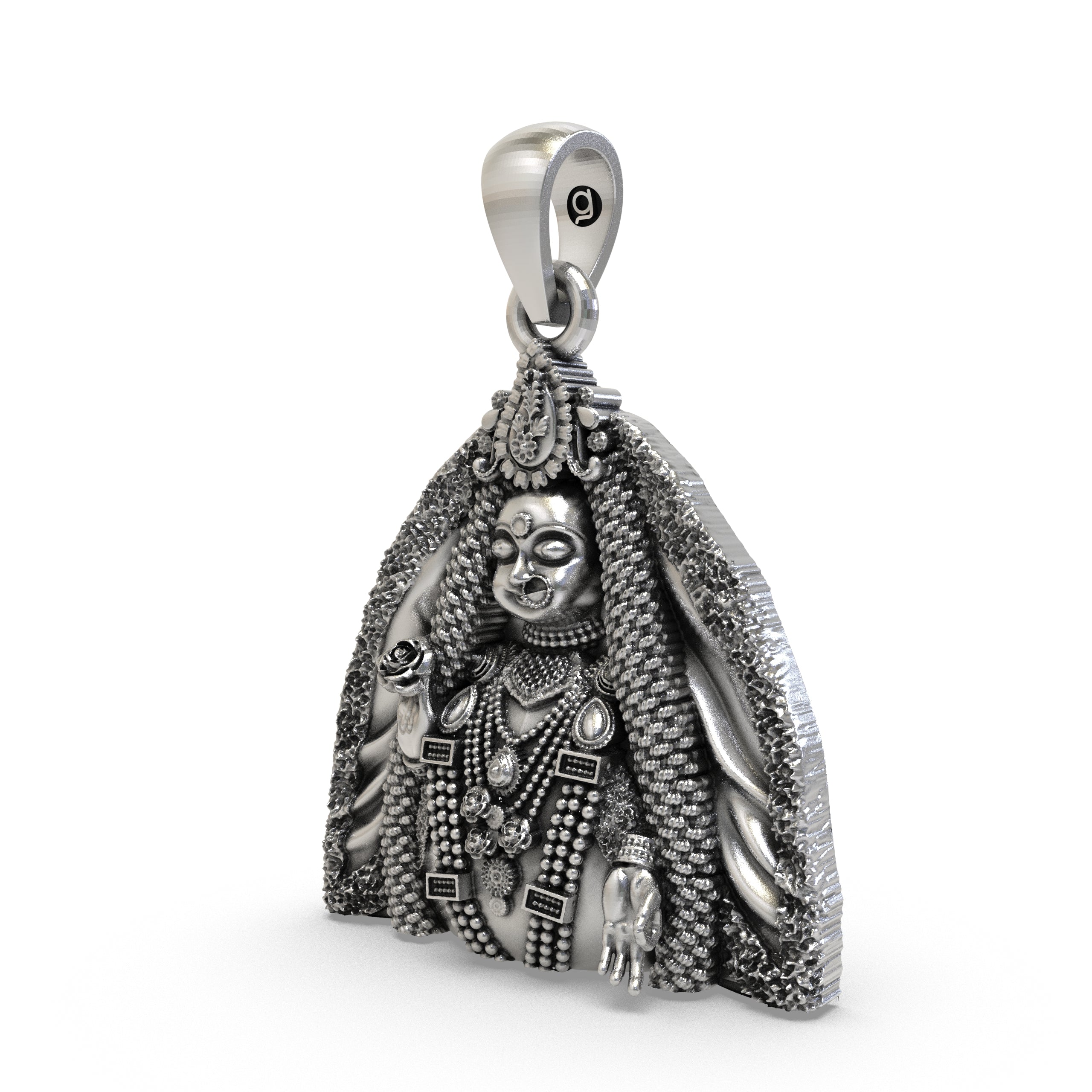 Close-up of the beautiful 925 Silver Radharani Pendant showcasing premium craftsmanship and spiritual elegance.