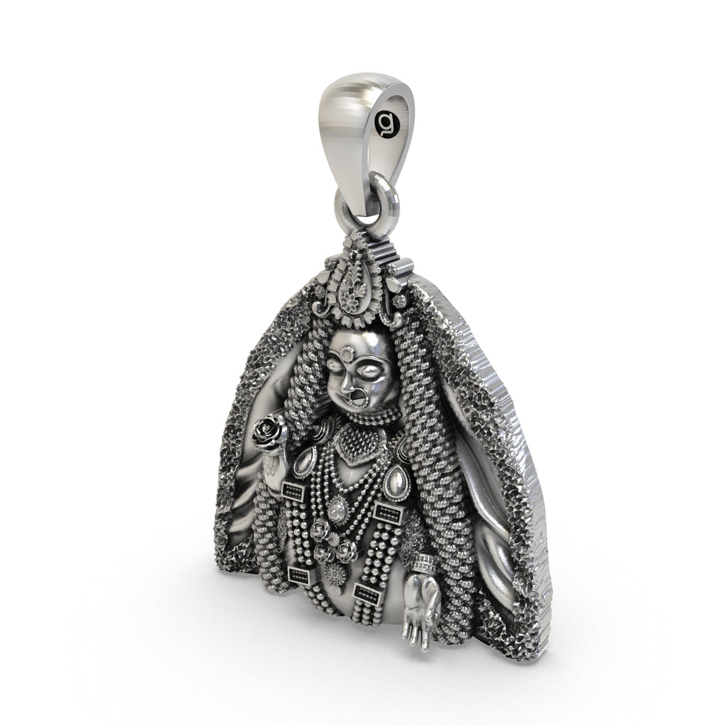 Worn look of the 925 Silver Radharani Pendant, perfect for daily wear and expressing your divine devotion.
