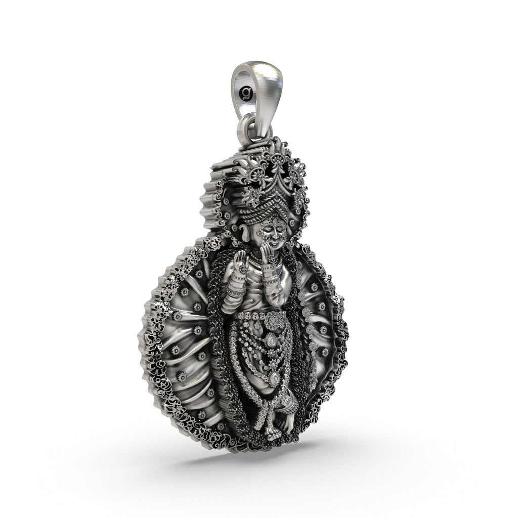 Angled profile of the 925 silver Radha Vallabha Sampradaya religious pendant ideal for daily wear.