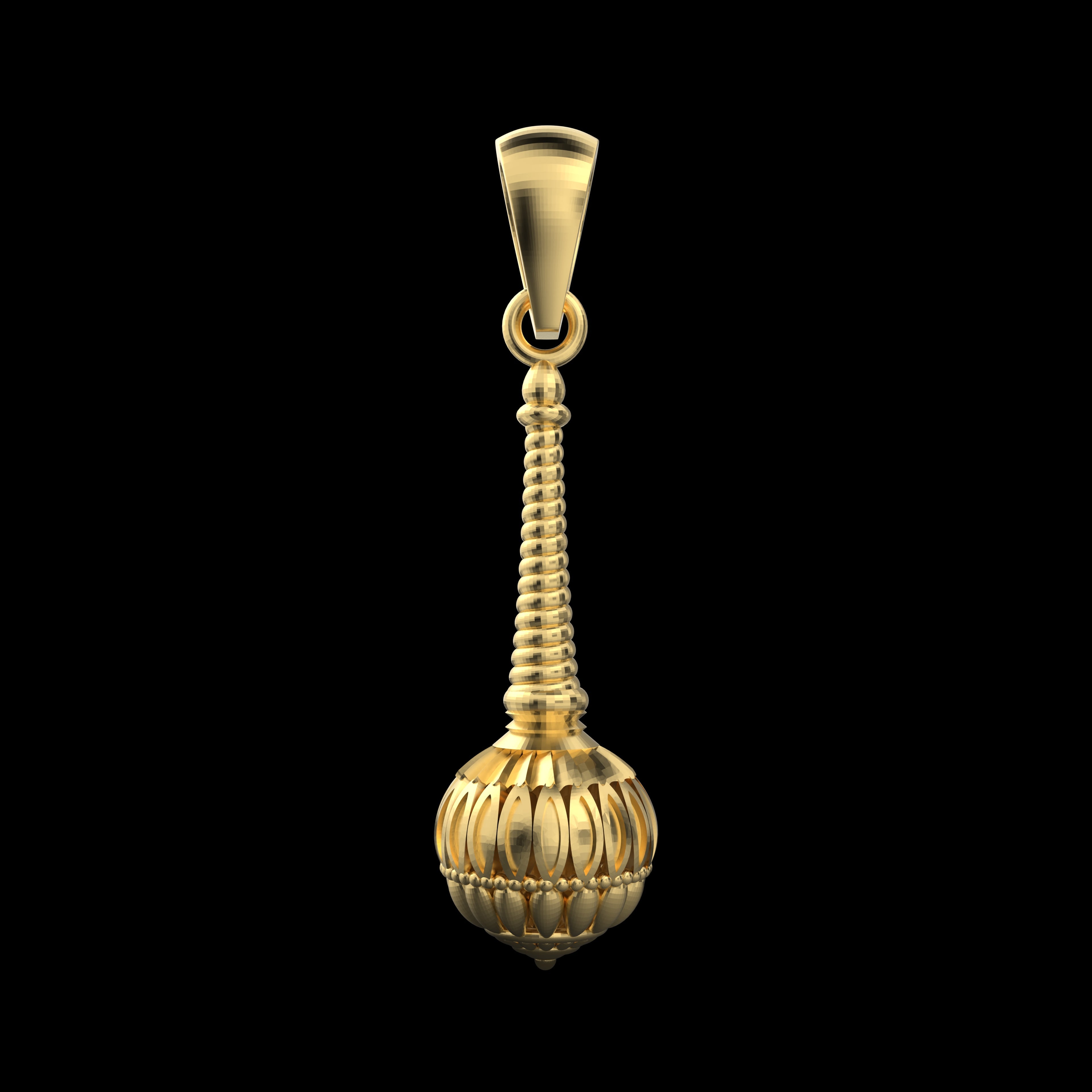 Front view of the Alankar 18K gold vermeil Gada pendant, showcasing its intricate temple jewelry design on 925 silver. Main image
