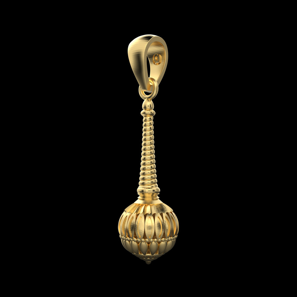 A detailed close-up of the Gada mace pendant in 18K gold vermeil, highlighting handcrafted details on the 925 silver base.