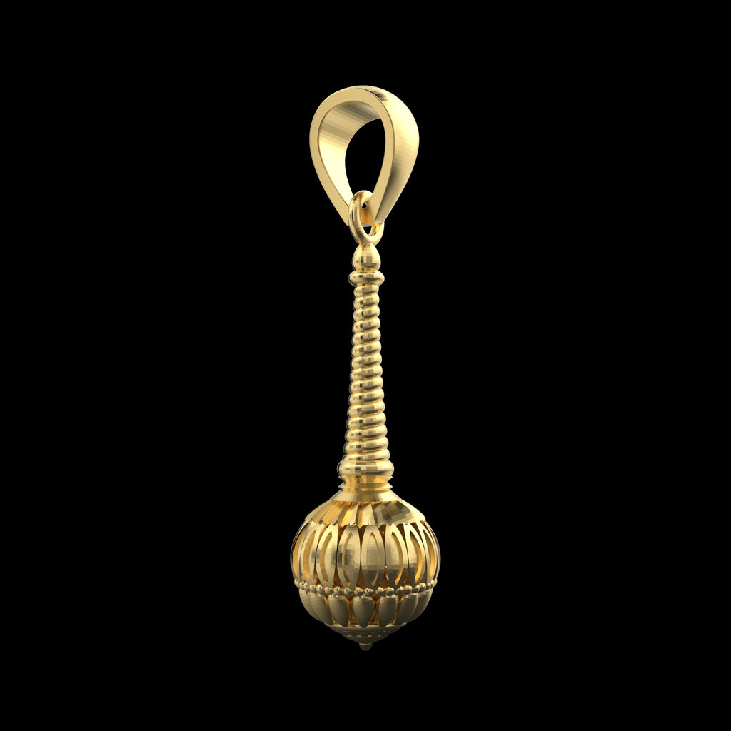 Angled side profile of the 925 silver Gada pendant, showing the depth and rich 18K gold vermeil finish and craftsmanship.
