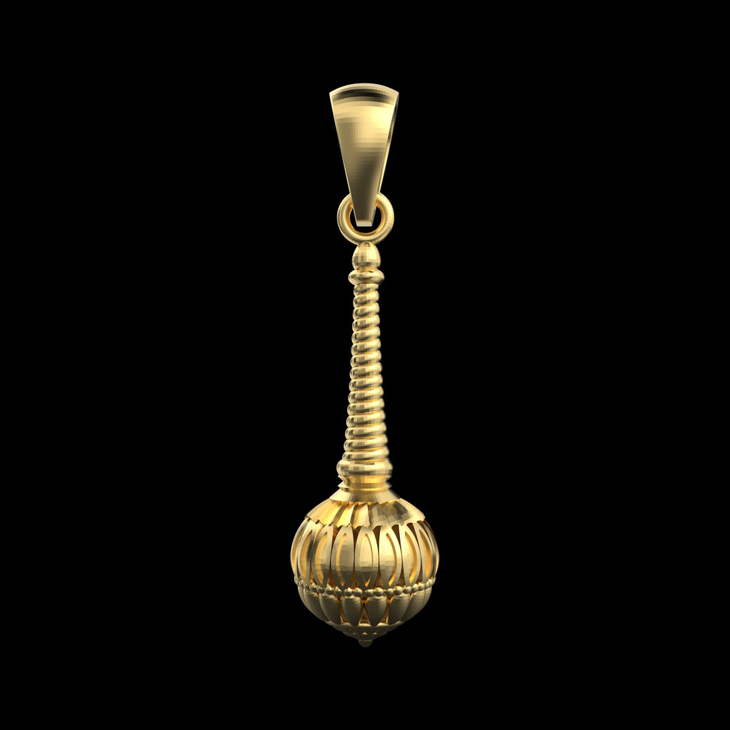 The top of the gold vermeil Gada pendant, focusing on the sturdy hook for a chain, crafted from solid 925 sterling silver.