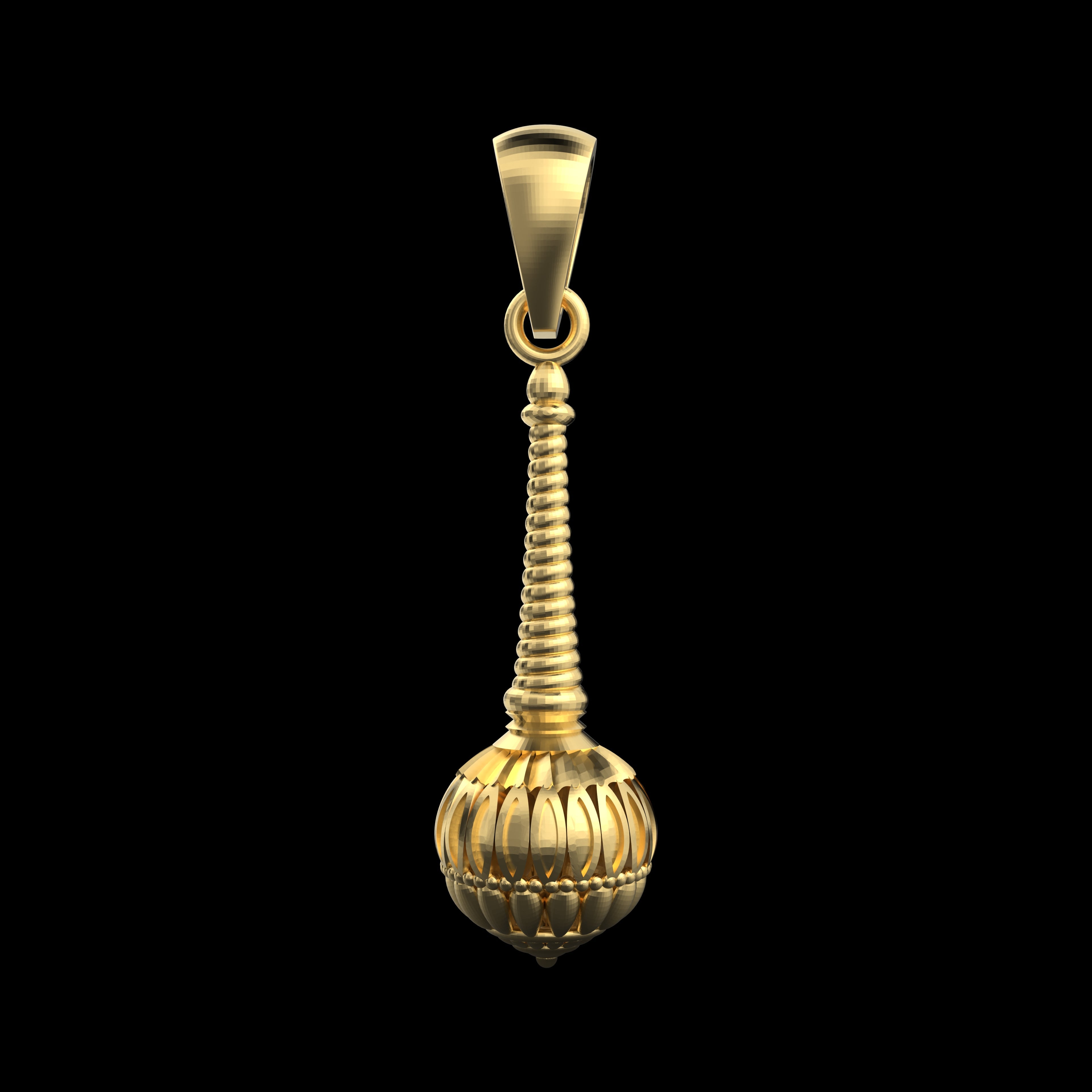 The top of the gold vermeil Gada pendant, focusing on the sturdy hook for a chain, crafted from solid 925 sterling silver.