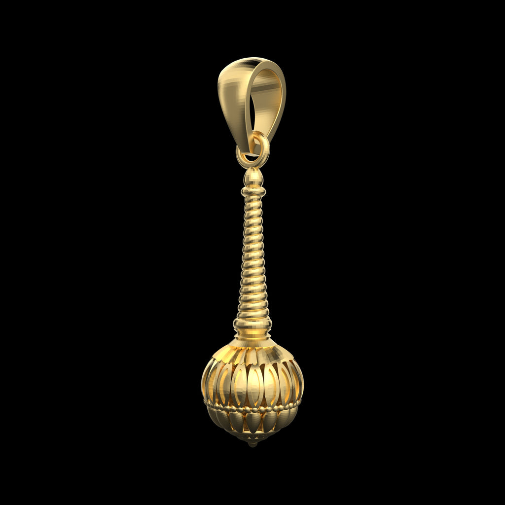 The spiritual 925 silver Gada pendant with 18K gold vermeil finish resting on a textured surface to show its true color.