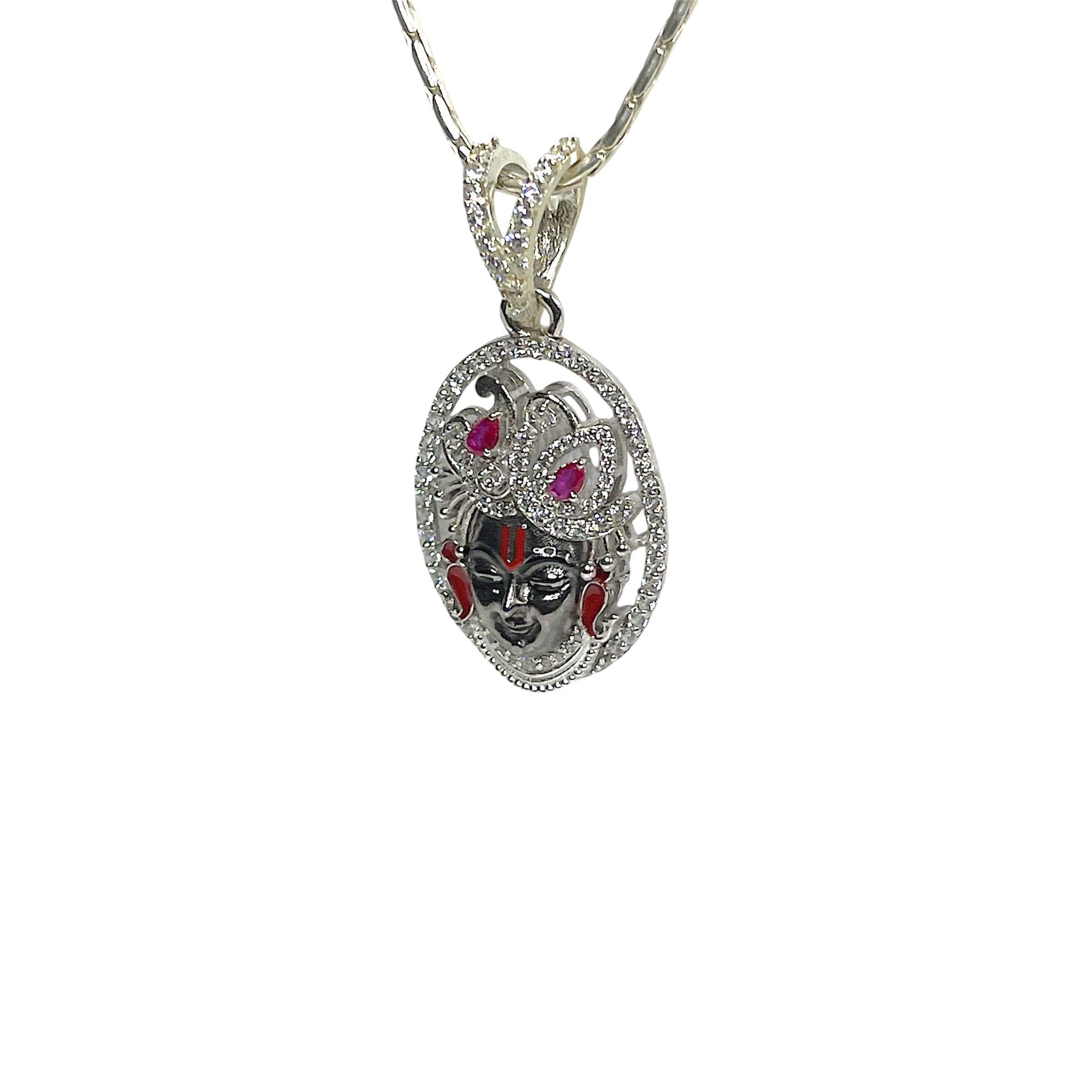 925 Sterling Silver Shrinathji Face Pendant with Premium Mina Work & Diamond Work | Divine Krishna Locket for Men & Women Secondary image