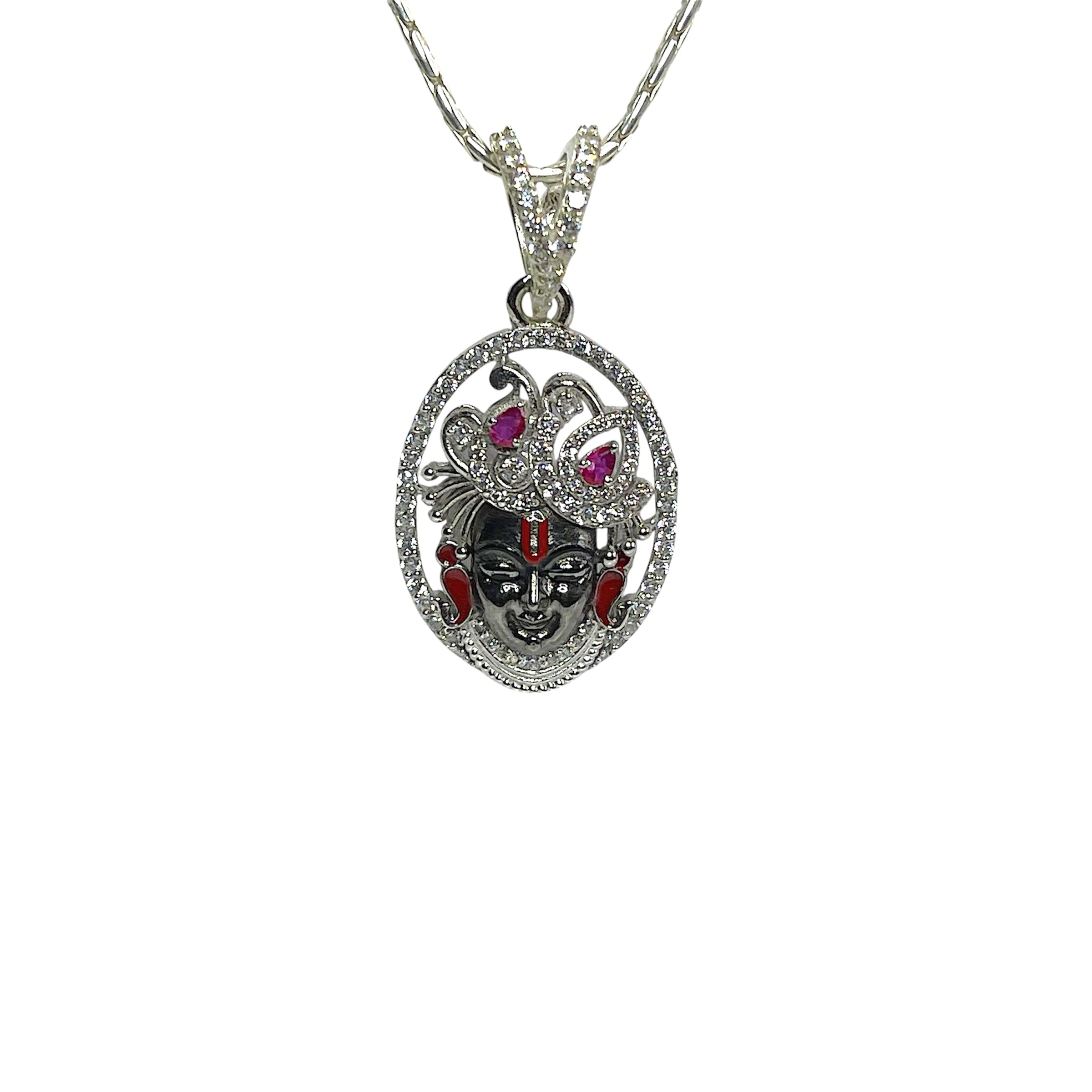 925 silver Shrinathji face pendant front view Main image