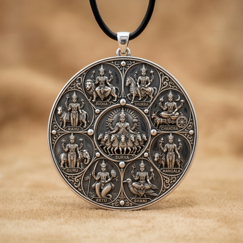 Navagraha 925 silver pendant front view