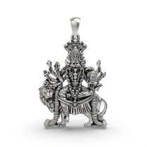 Front view of the handcrafted Silver Pratyangira Pendant, showcasing the detailed goddess in 925 oxidized silver.