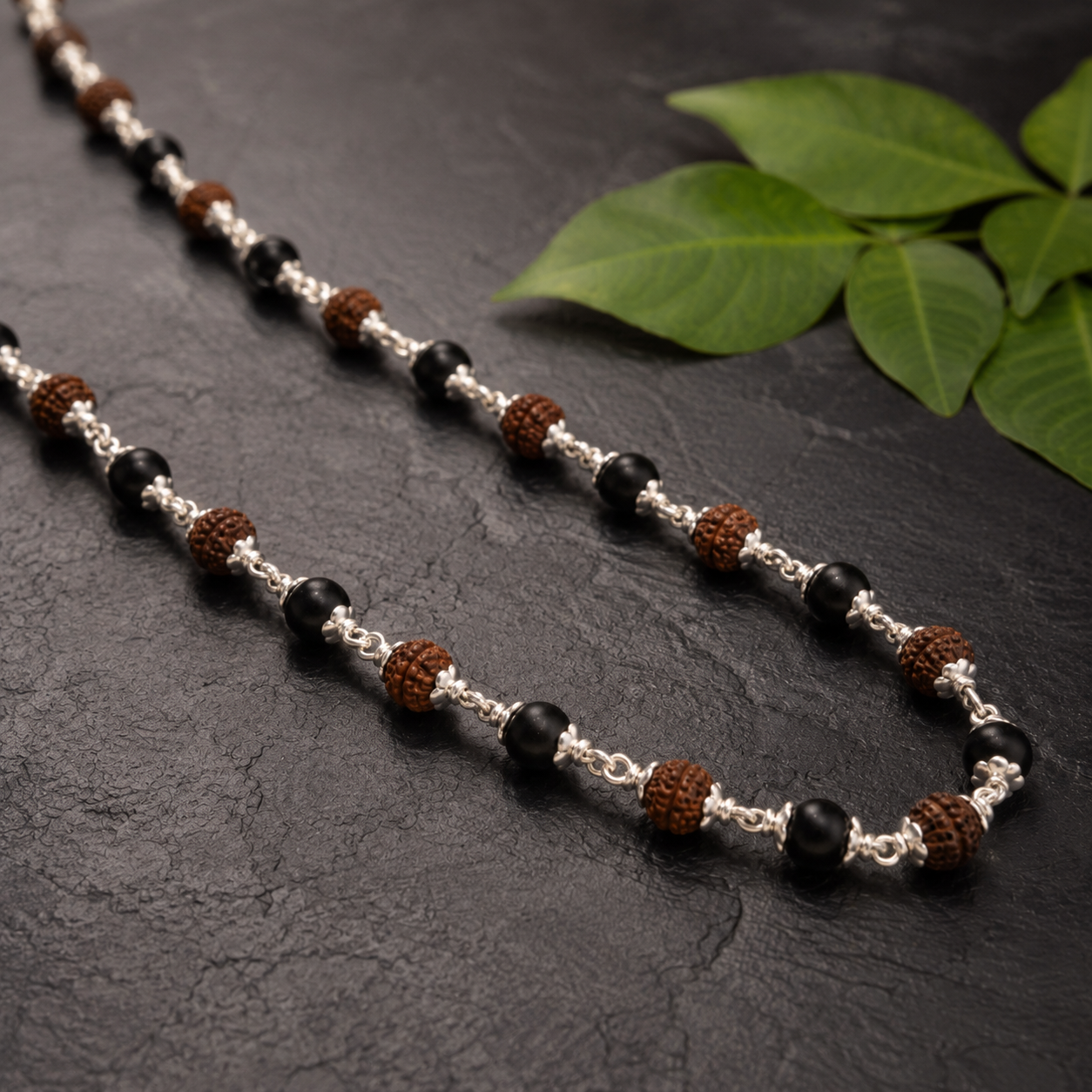 Rudraksha Karungali beads with 925 silver details