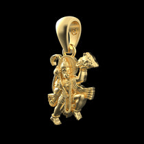 Angled profile of the Flying Hanuman 925 silver pendant, highlighting its dynamic mid-flight pose and shape.