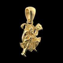 Close-up detail of the handcrafted gold vermeil Hanuman pendant, revealing the fine temple artistry on silver.