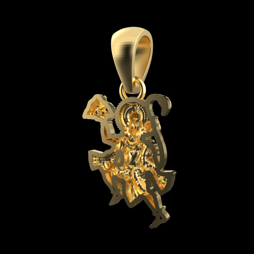 Back view of the Alankar Hanuman pendant showing the smooth 925 silver base and premium 18K gold vermeil finish.