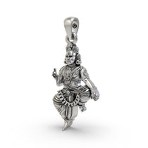 Angled view of the handcrafted Lord Ayyappa silver pendant, highlighting the intricate details and lightweight hollow back.