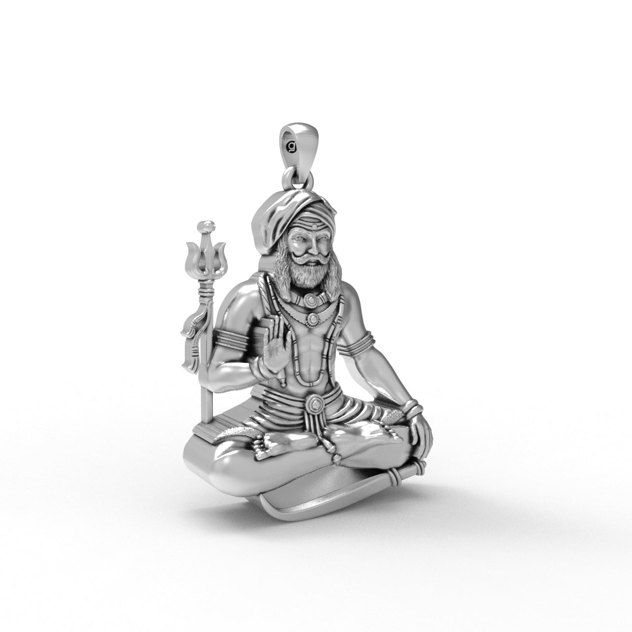Side angle of the 40mm Jada Muniswaran Amman 925 silver pendant, showcasing its sturdy build and hollow back design.