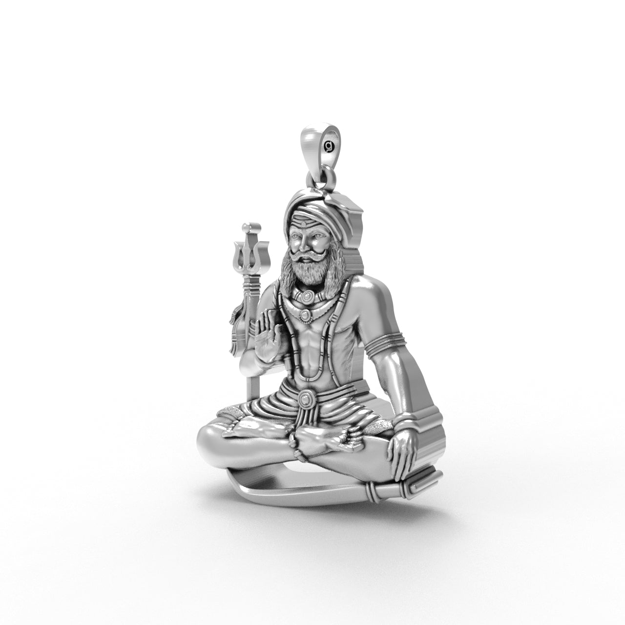 A close-up of the Jada Muniswaran Amman pendant highlighting the intricate craftsmanship and the antique oxidized finish.