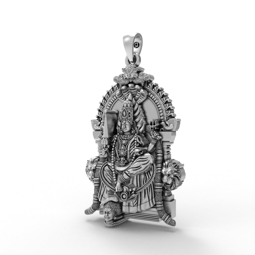 Side profile view of the Angala Parameswari Amman 925 Silver Pendant, showcasing its 40mm height and dimension.