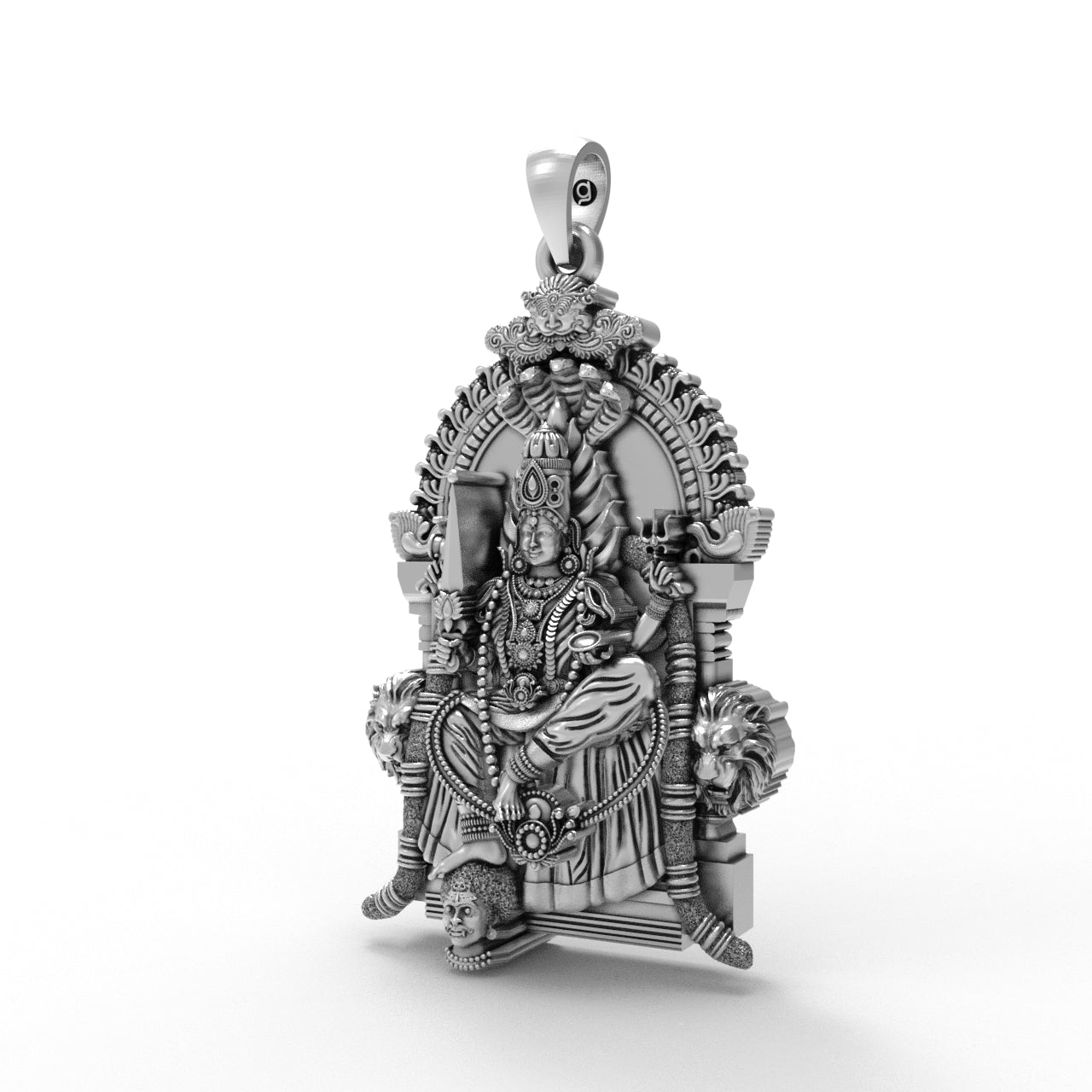 Side profile view of the Angala Parameswari Amman 925 Silver Pendant, showcasing its 40mm height and dimension.
