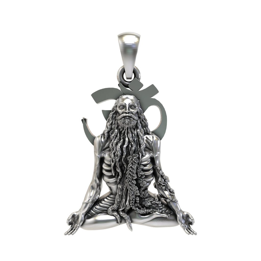 Front view of the Gurushri Siddhnath 925 sterling silver pendant showing intricate spiritual details.