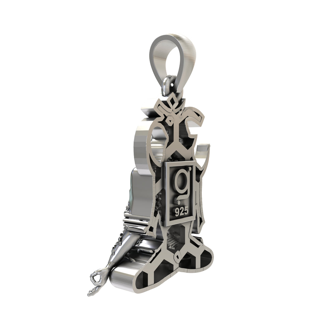 Worn look of the 925 sterling silver Jai Girnari devotional pendant resting beautifully on a chain.