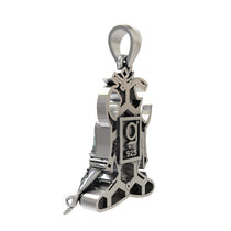 Worn look of the 925 sterling silver Jai Girnari devotional pendant resting beautifully on a chain.