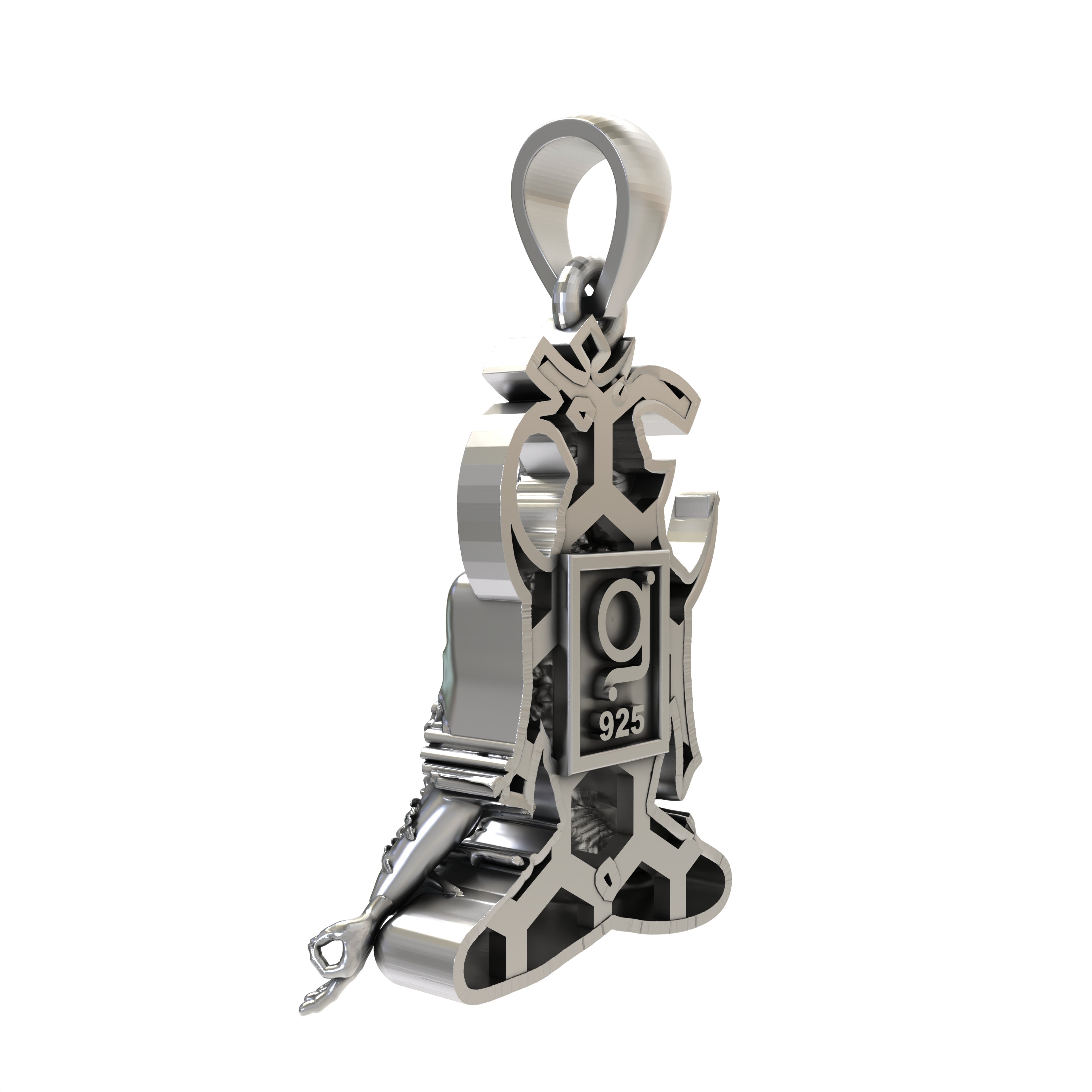 Worn look of the 925 sterling silver Jai Girnari devotional pendant resting beautifully on a chain.