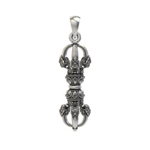 Front view of the 925 sterling silver Vajra Dorje pendant showing intricate handcrafted oxidized details.