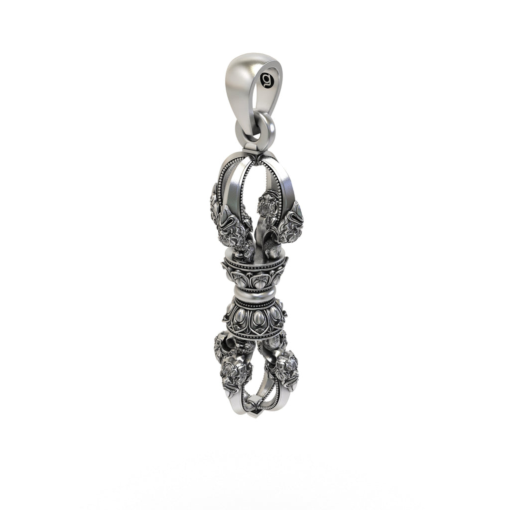 Beautifully oxidized 925 silver Vajra Dorje pendant resting flat, perfect for meditation and daily wear.