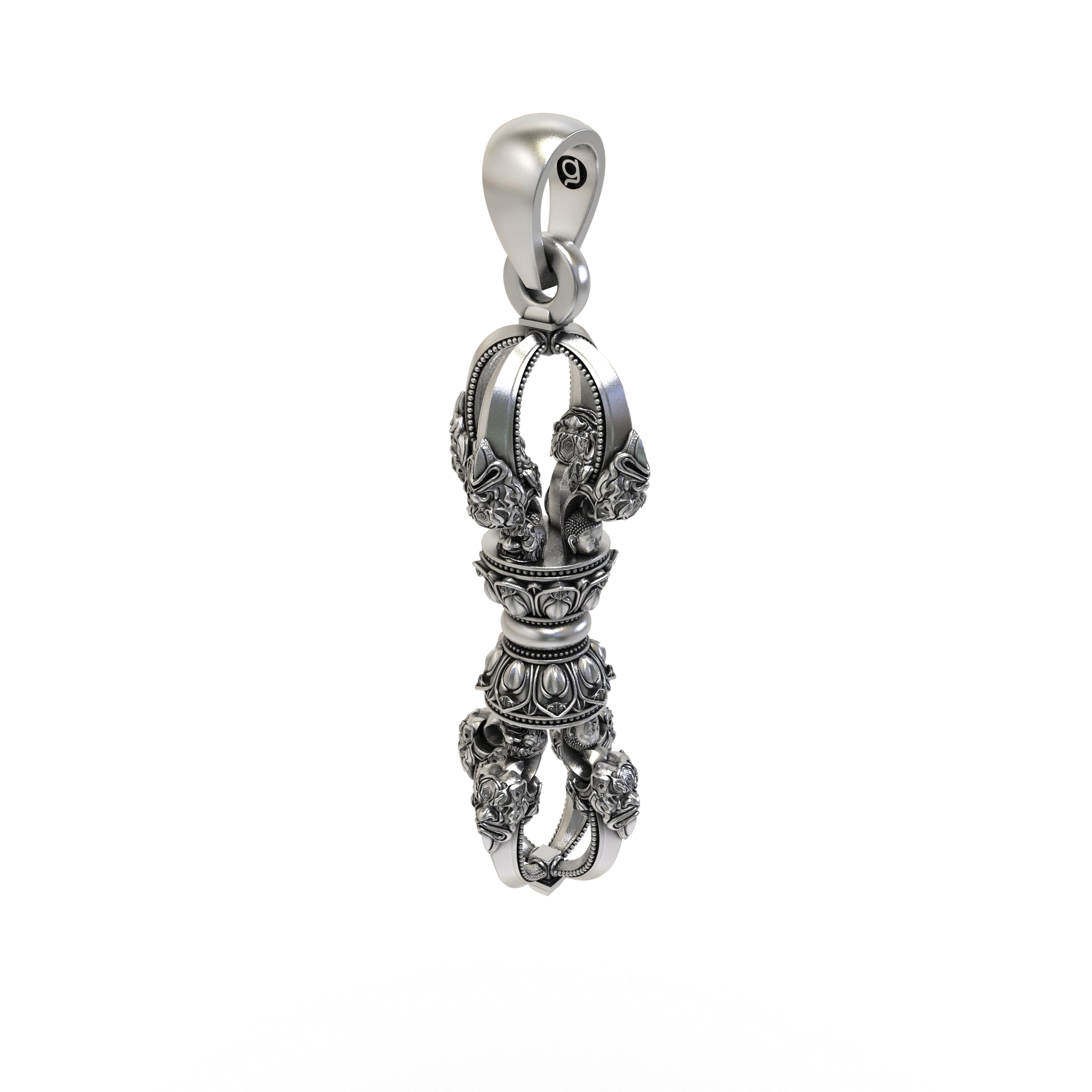 Beautifully oxidized 925 silver Vajra Dorje pendant resting flat, perfect for meditation and daily wear.